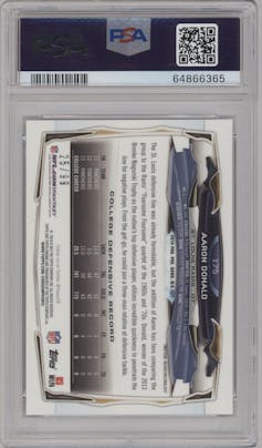 Aaron Donald from the 2014 Topps Chrome set featuring a Sepia Refractor parallel graded by PSA and given an overall grade of 9.