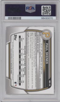 Paul Skenes from the 2023 Bowman Draft set graded by PSA and given an overall grade of 10.