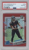 Bijan Robinson from the 2023 Donruss Optic set featuring a Red Mojo  parallel graded by PSA and given an overall grade of 10.