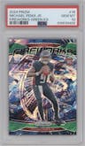 Michael Penix Jr. from the 2024 Panini Prizm set featuring a Green Ice parallel graded by PSA and given an overall grade of 10.