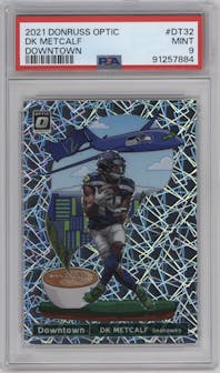 DK Metcalf from the 2021 Panini Donruss Optic set graded by PSA and given an overall grade of 9.