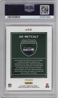 DK Metcalf from the 2021 Panini Donruss Optic set graded by PSA and given an overall grade of 9.