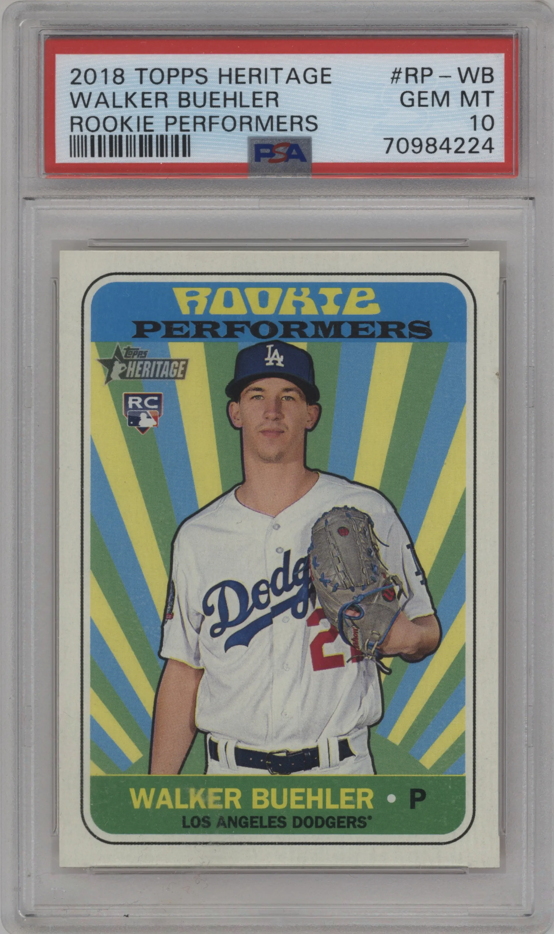 2018 Topps Heritage High Number Rke.Performers Walker Buehler #RP-WB PSA 10