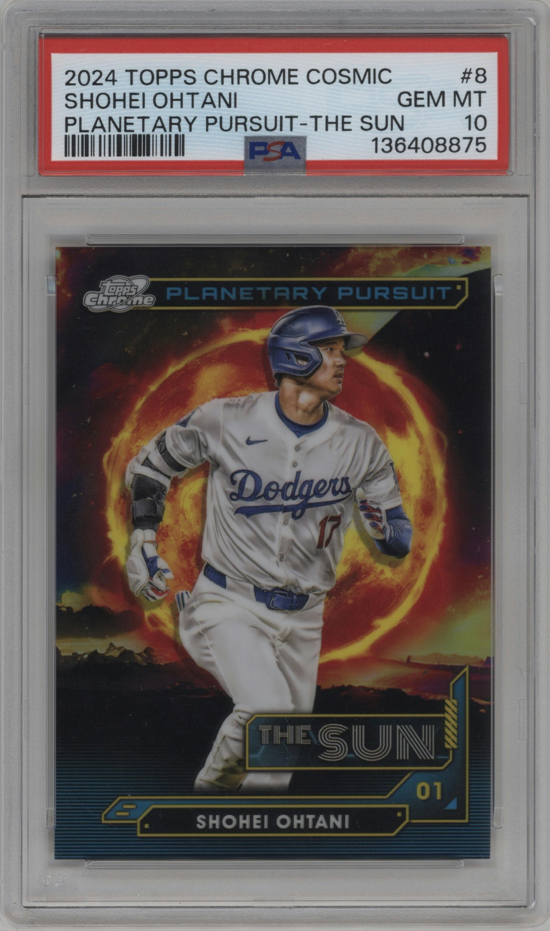 Shohei Ohtani from the 2024 Topps Cosmic Chrome set graded by PSA and given an overall grade of 10.