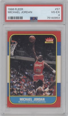 Michael Jordan from the 1986-87 Fleer set graded by PSA and given an overall grade of 4.