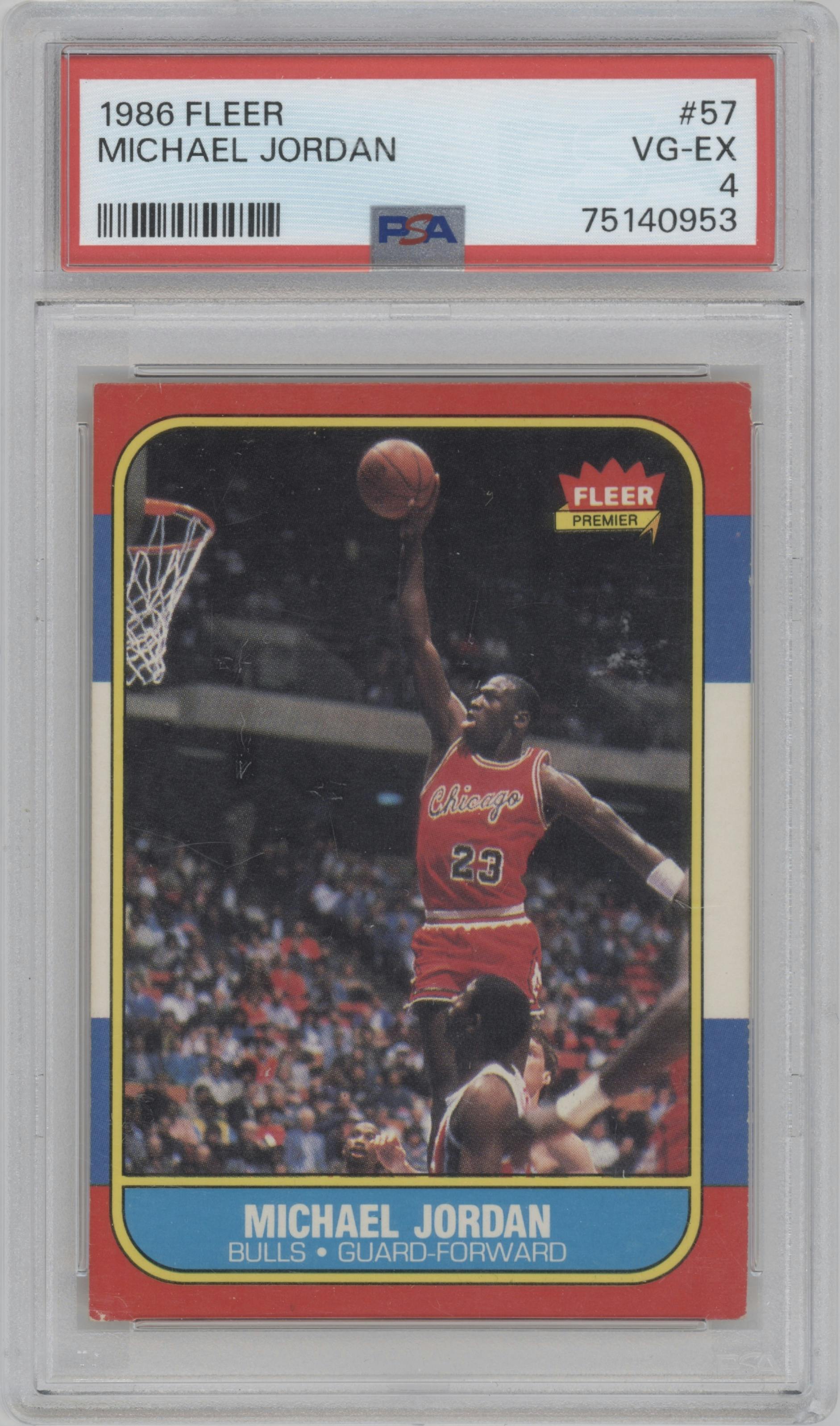 Michael Jordan from the 1986-87 Fleer set graded by PSA and given an overall grade of 4.