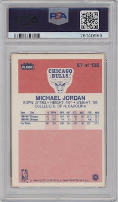 Michael Jordan from the 1986-87 Fleer set graded by PSA and given an overall grade of 4.