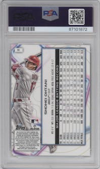 Shohei Ohtani from the 2023 Topps Cosmic Chrome set graded by PSA and given an overall grade of 10.