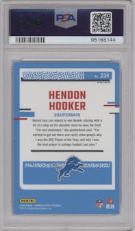 Hendon Hooker from the 2023 Donruss Optic set featuring a Blue Glitter parallel graded by PSA and given an overall grade of 10.