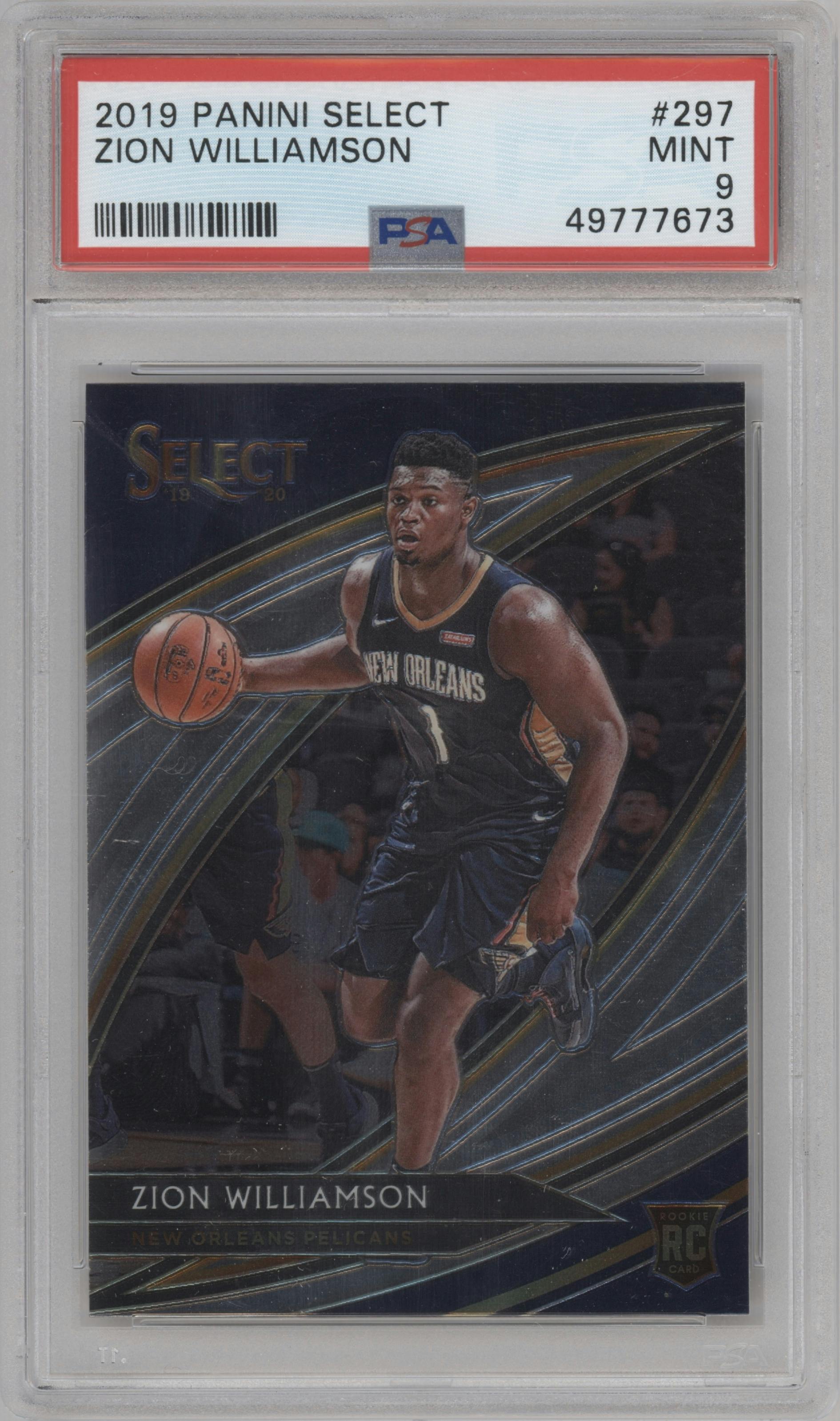 Zion Williamson from the 2019-20 Panini Select set graded by PSA and given an overall grade of 9.