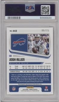 Josh Allen from the 2018 Panini Honors set featuring a Red Zone parallel graded by PSA and given an overall grade of 10.