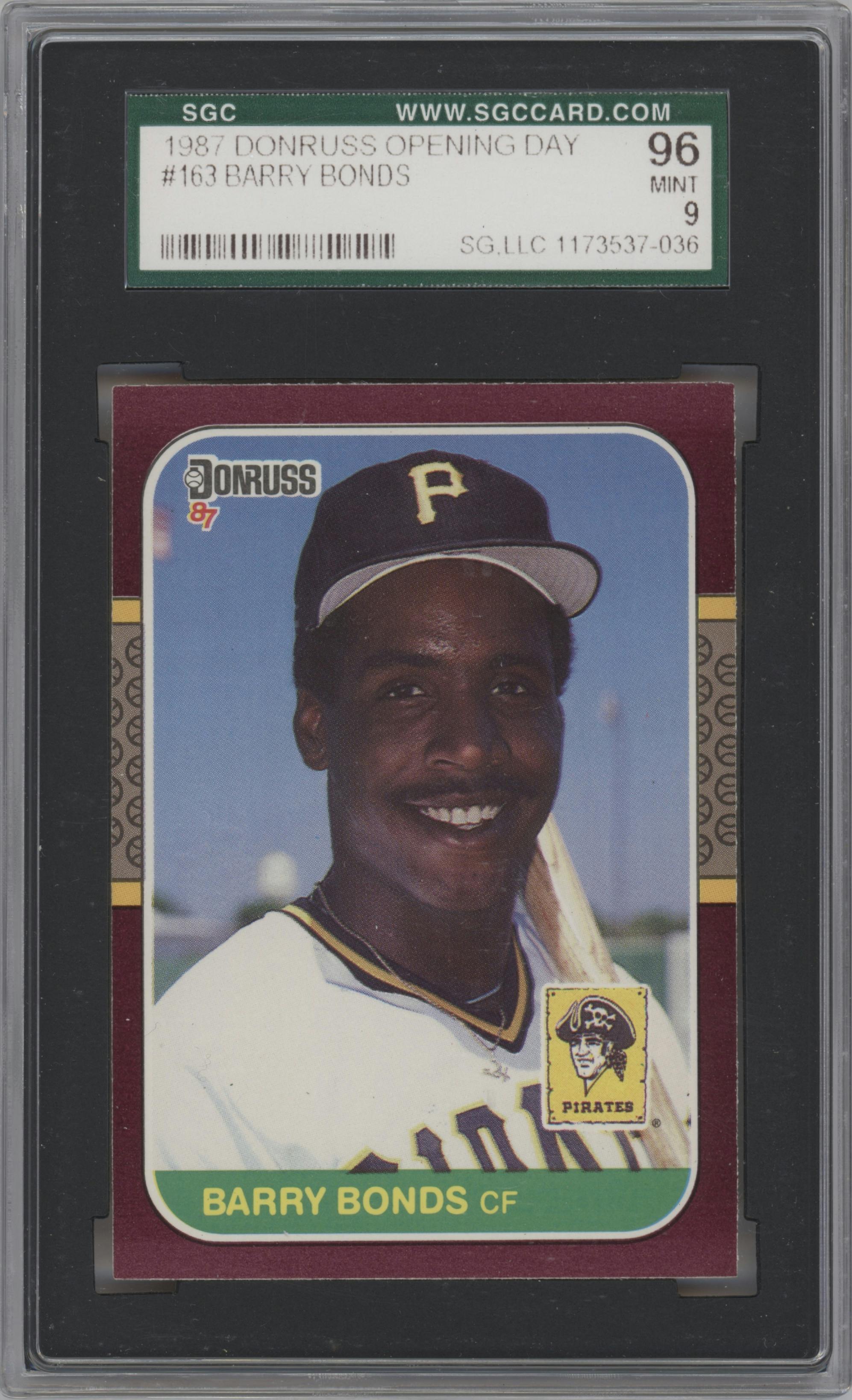 Barry Bonds from the 1987 Donruss Opening Day set graded by SGC and given an overall grade of 9.