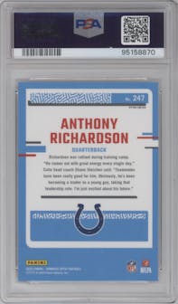 Anthony Richardson from the 2023 Donruss Optic set featuring a Holo parallel graded by PSA and given an overall grade of 10.