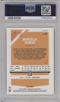 Nikola Jokic from the 2019-20 Panini Donruss Optic set featuring a Gold parallel graded by PSA and given an overall grade of 10.
