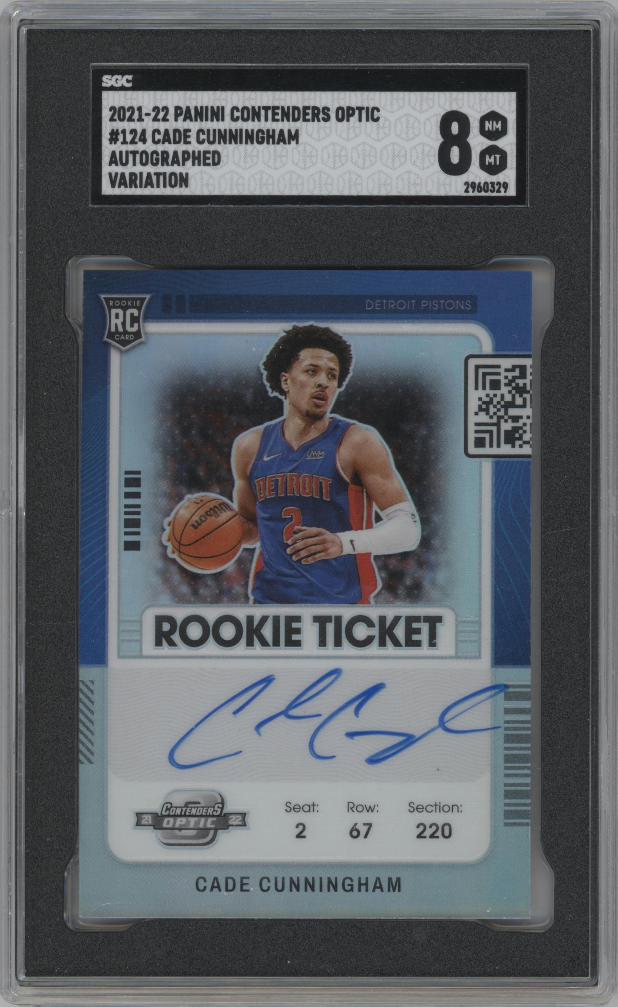 Cade Cunningham from the 2021-22 Panini Contenders Optic set graded by SGC and given an overall grade of 8.