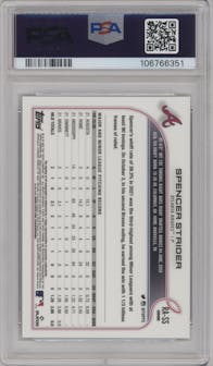 Spencer Strider from the 2022 Topps Chrome set graded by PSA and given an overall grade of 8.