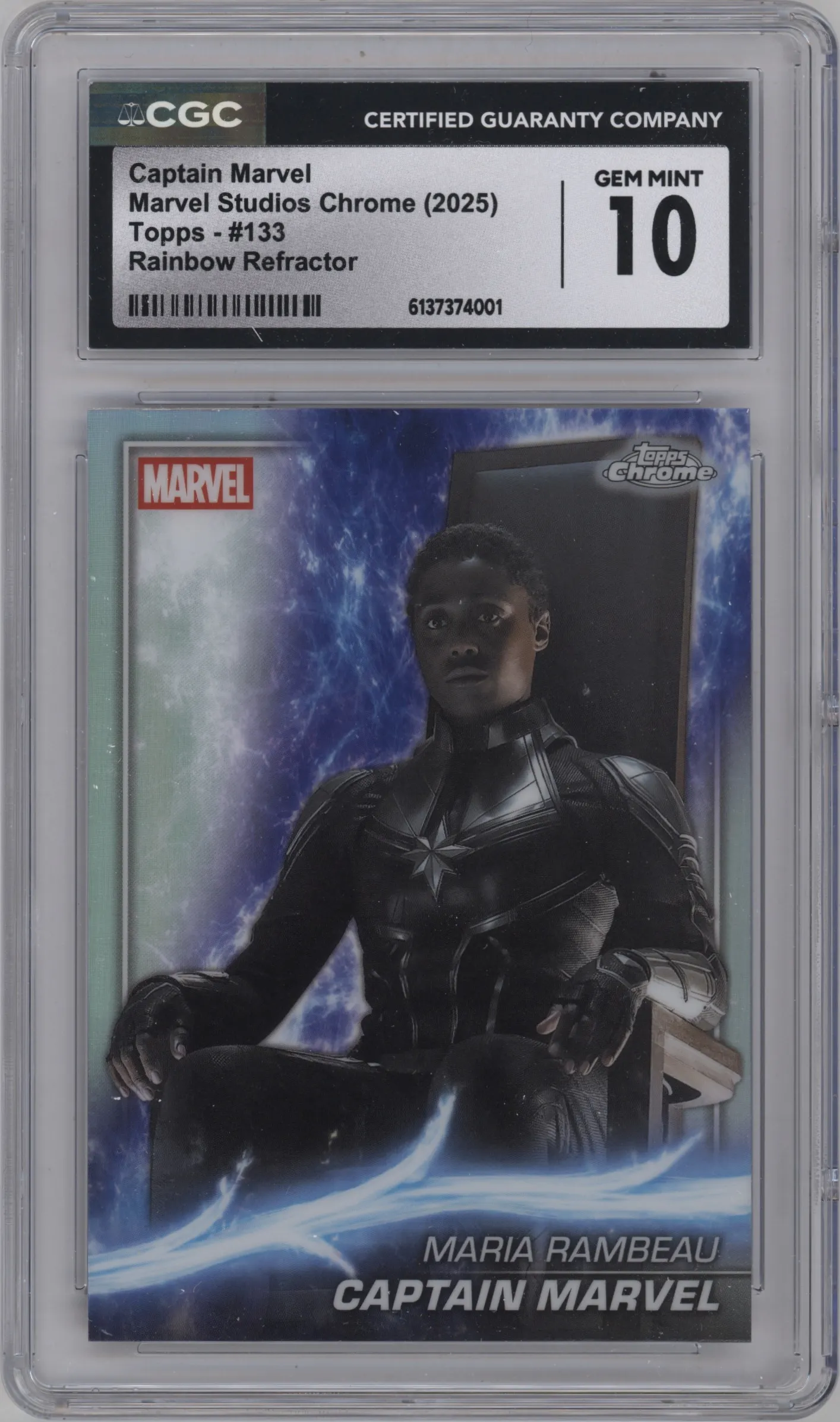2025 Topps Chrome Marvel Studios Captain Marvel Rainbow Refractor #133 CGC 10