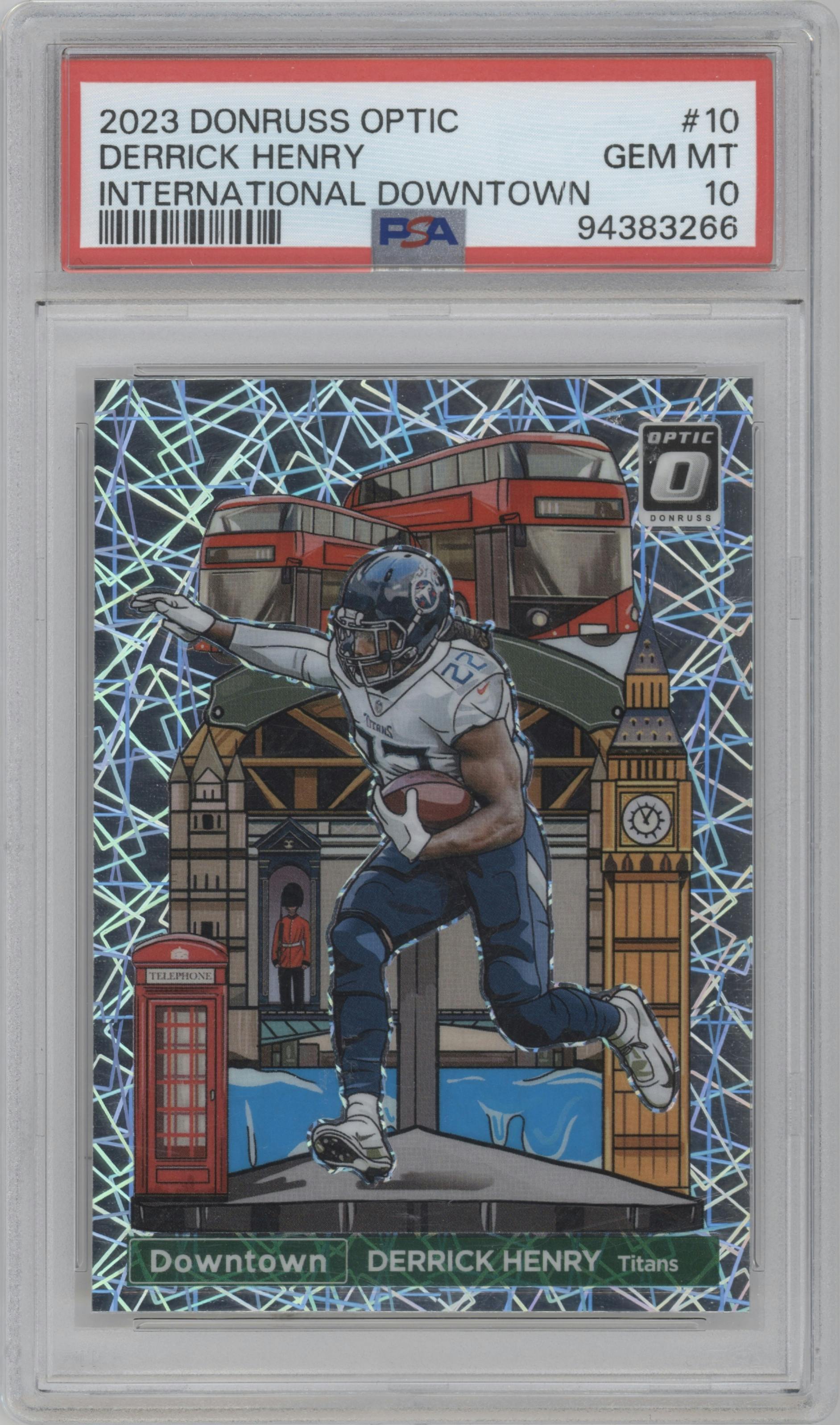  Derrick Henry from the 2023 Donruss Optic set graded by PSA and given an overall grade of 10.