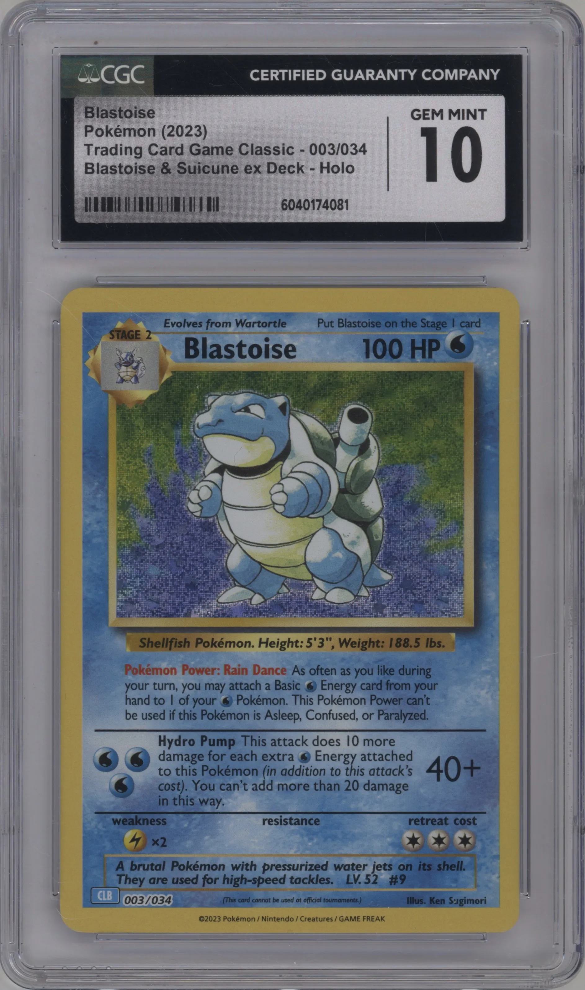 2023 Pokemon CLB Blastoise #003 CGC 10