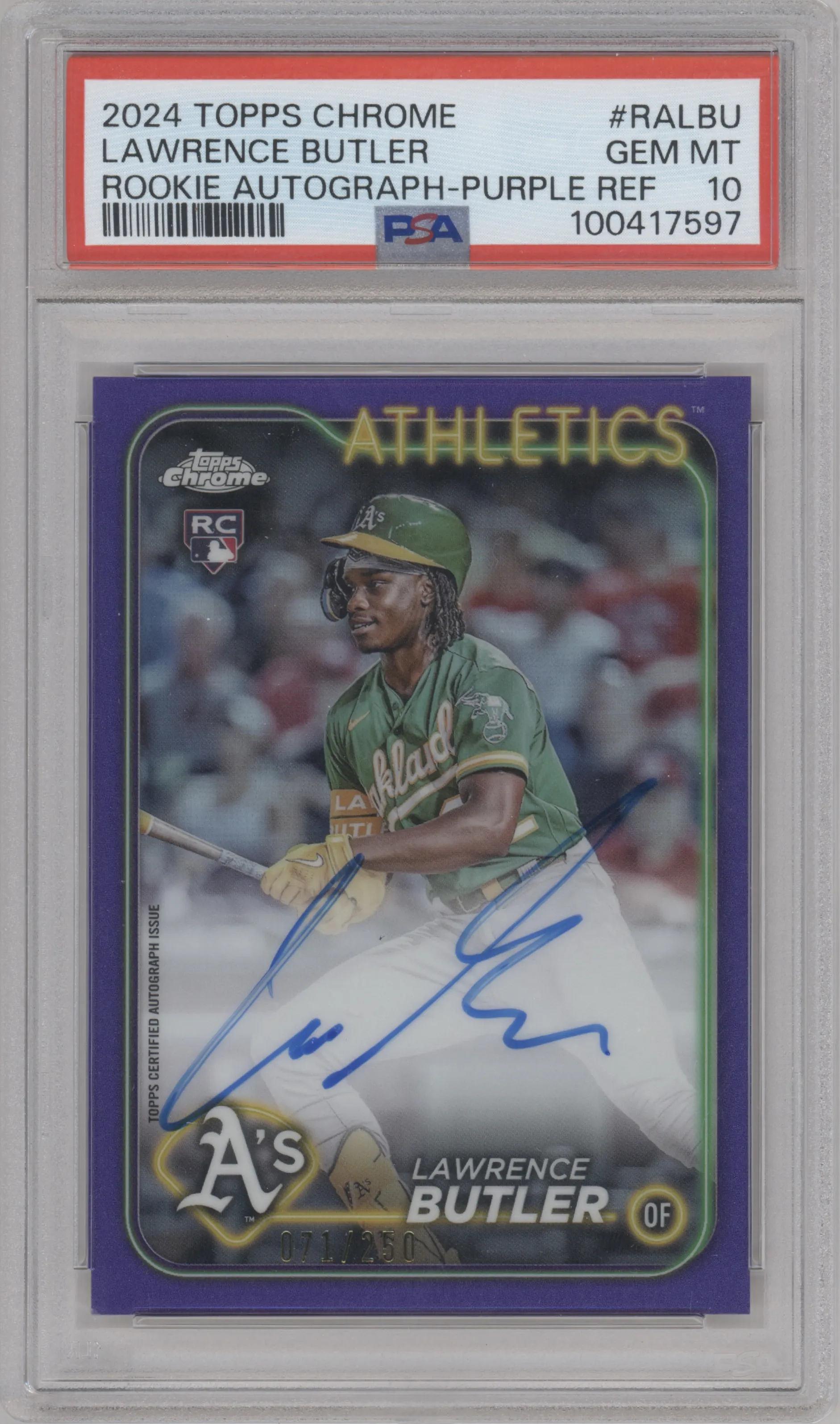 2024 Topps Chrome Rke.Auto Lawrence Butler Purple Refractor PSA 10