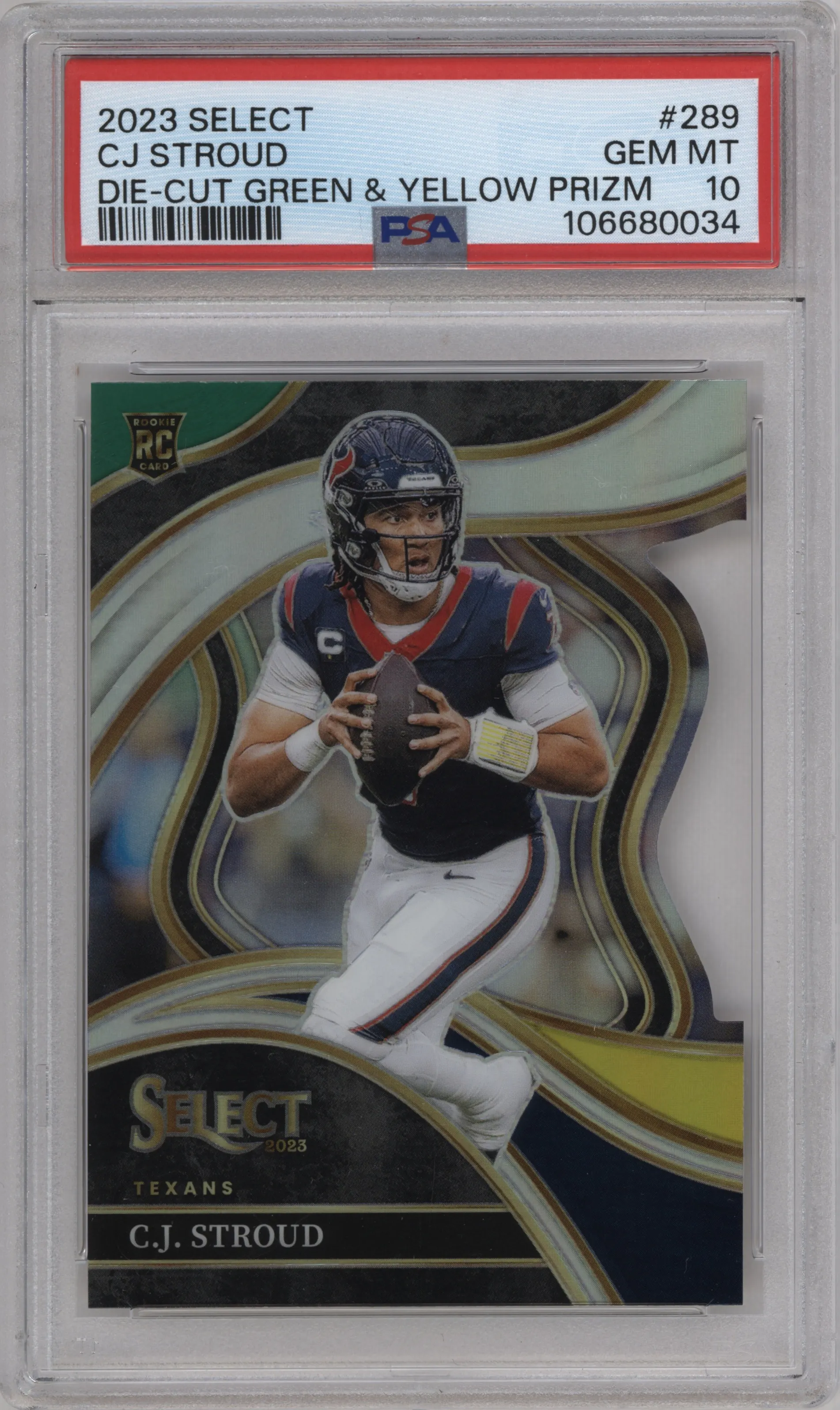 2023 Panini Select Club Lvl. C.J. Stroud Die-Cut Green/Yellow #289 PSA 10