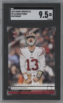 Brock Purdy from the 2022 Panini Chronicles set graded by SGC and given an overall grade of 9.5.