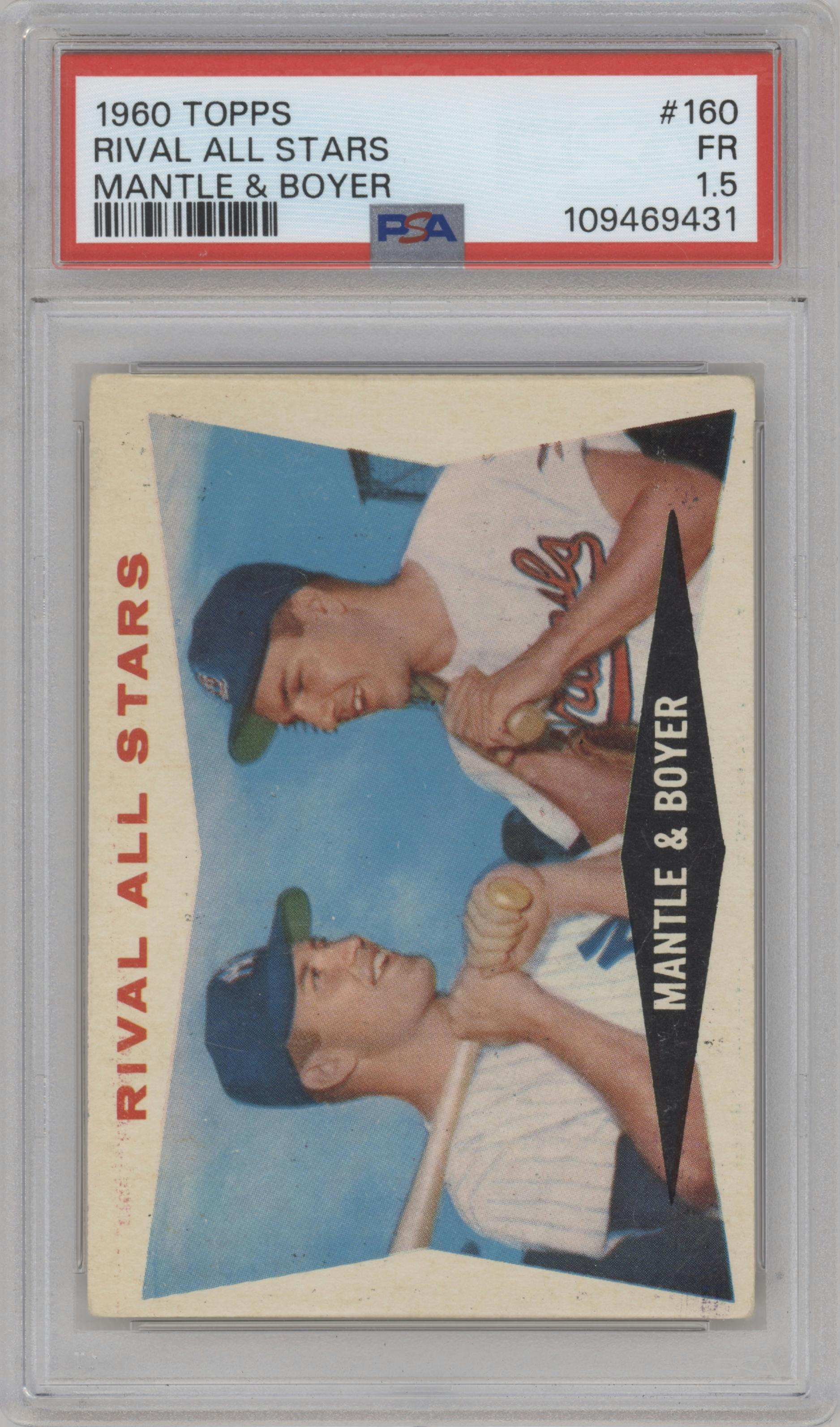 Mickey Mantle/Ken Boyer from the 1960 Topps set graded by PSA and given an overall grade of 1.5.