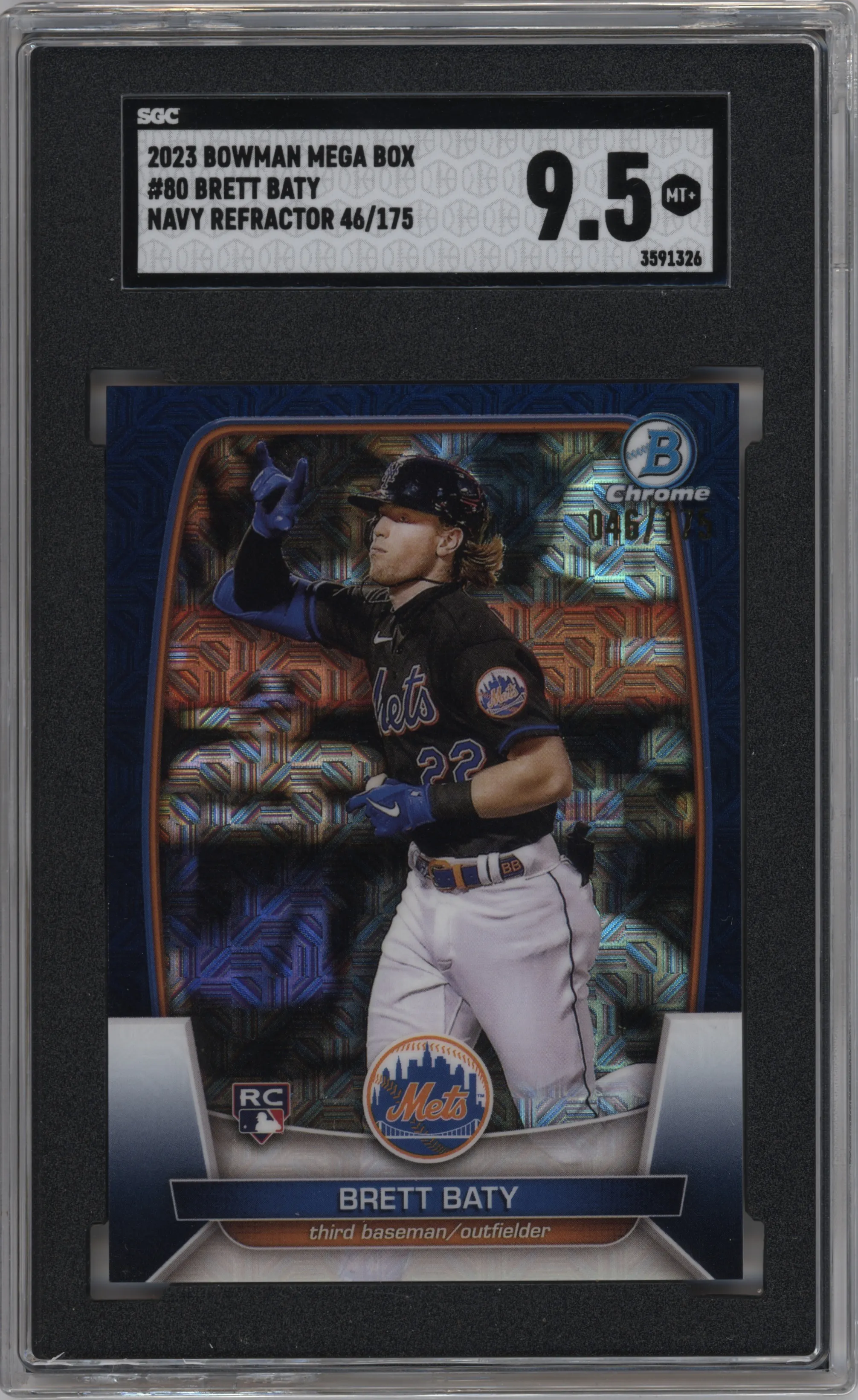2023 Bowman Mega Box Chrome Brett Baty Navy Refractor #80 SGC 9.5