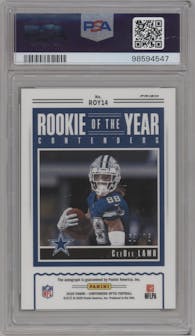 CeeDee Lamb from the 2020 Panini Contenders Optic set featuring a Blue parallel graded by PSA and given an overall grade of 9.