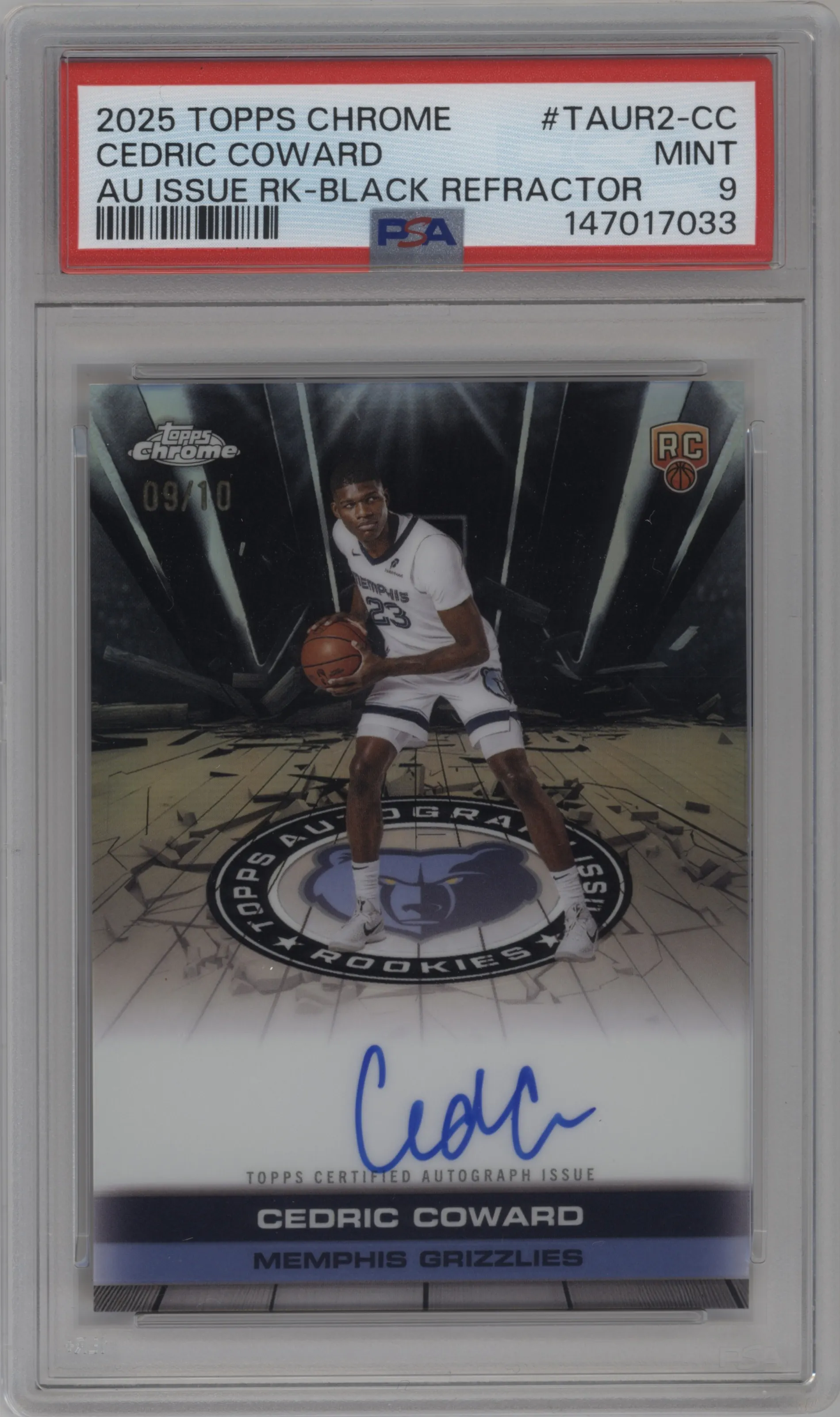 2025 Topps Chrome Autograph Issue Cedric Coward Black Refractor #TAUR2-CC PSA 9