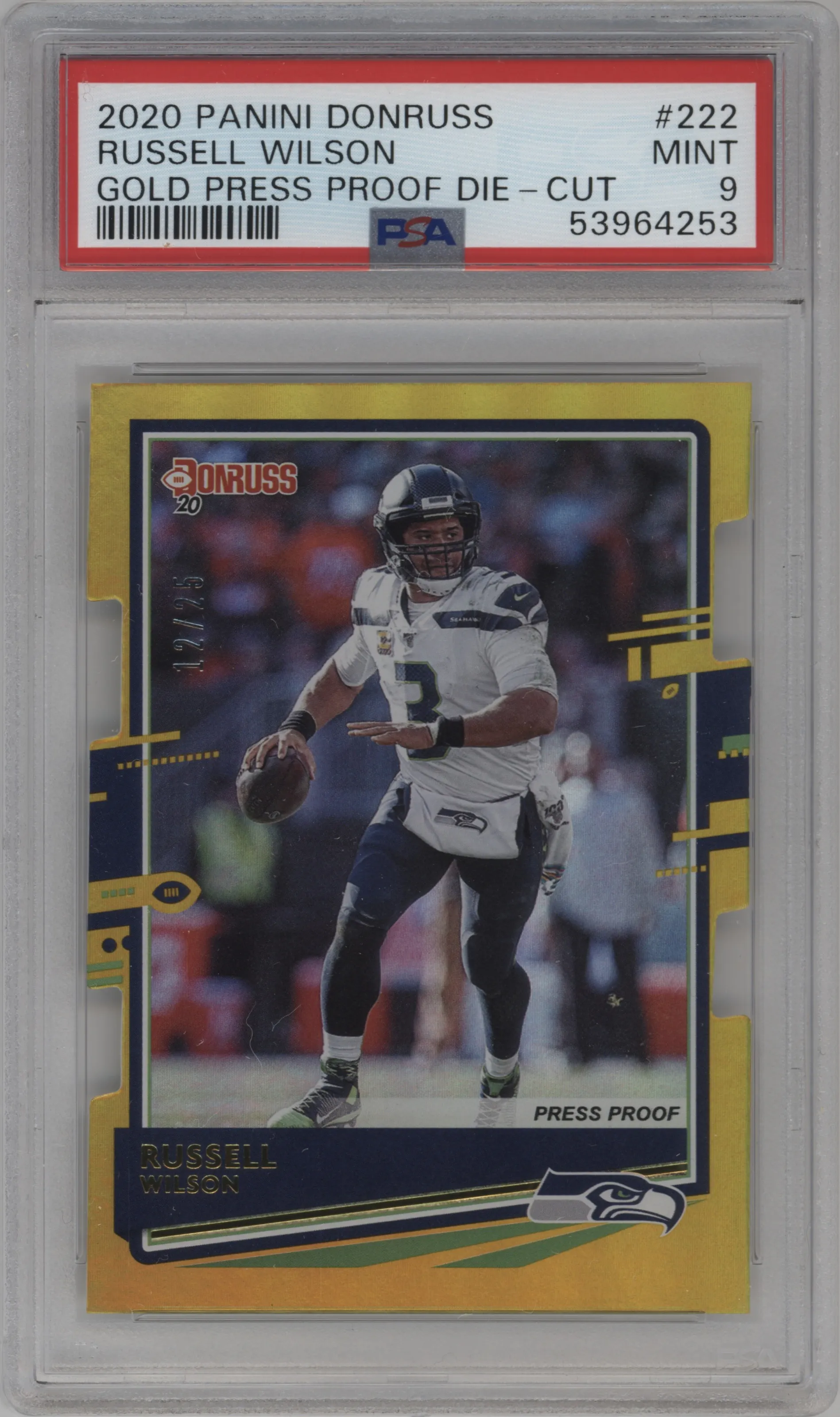 2020 Panini Donruss Russell Wilson Press Proof Gold Die-Cut PSA 9