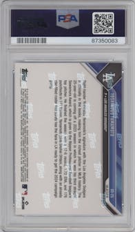 Yoshinobu Yamamoto from the 2023-24 Topps Now Off-Season set graded by PSA and given an overall grade of 10.