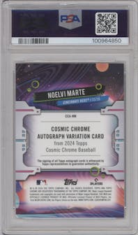 Noelvi Marte from the 2024 Topps Cosmic Chrome set graded by PSA and given an overall grade of 9.