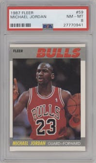 Michael Jordan from the 1987-88 Fleer set graded by PSA and given an overall grade of 8.