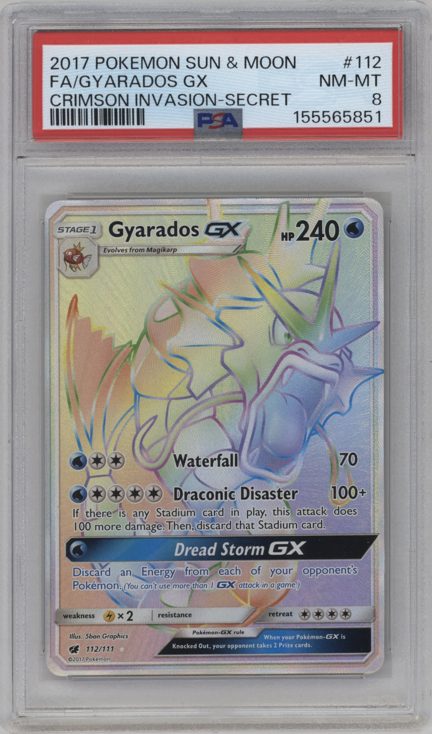 2017 Pokemon S&M Crimson Invasion Gyarados GX #112 PSA 8