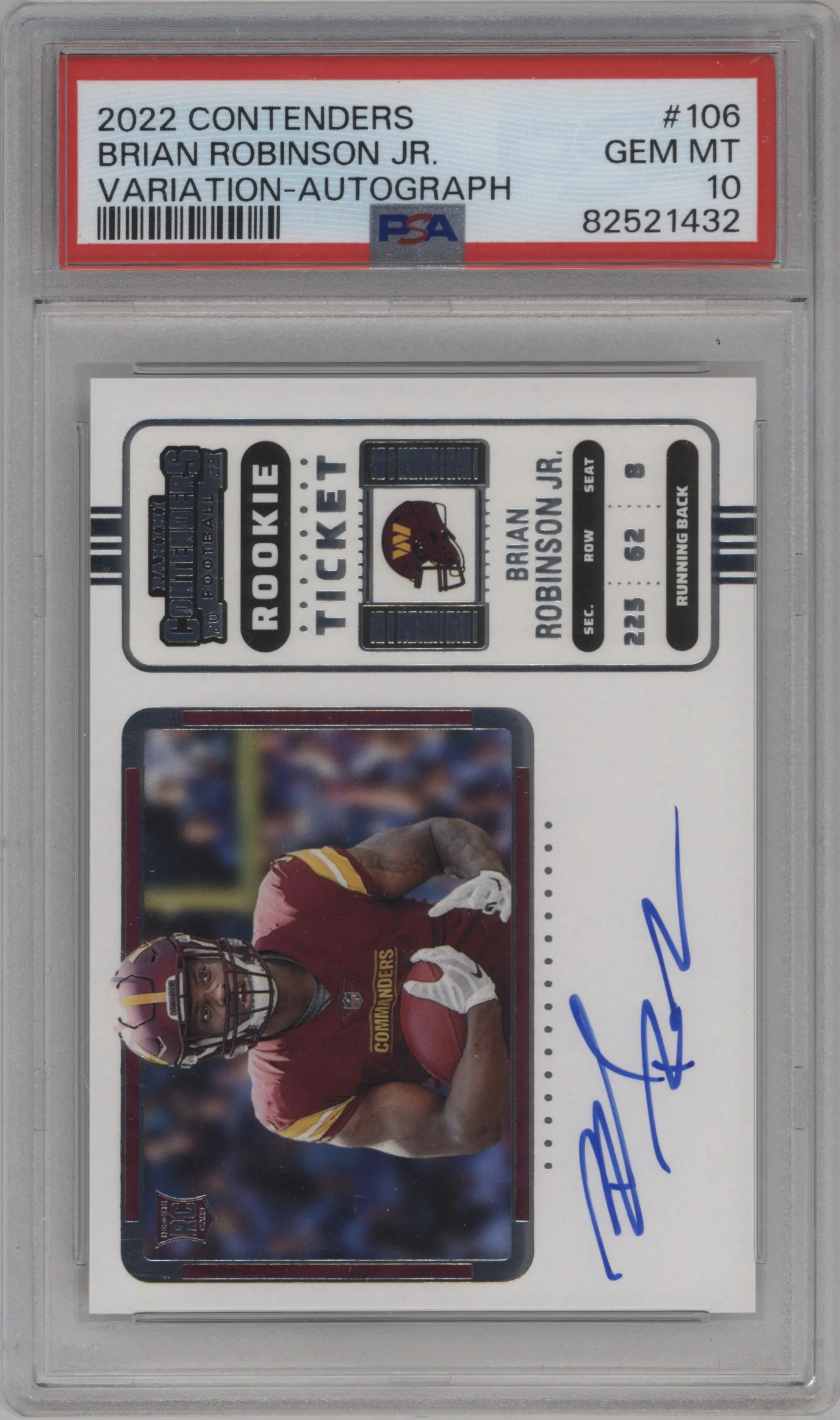 2022 Panini Contenders Rke.Tkt.RPS Var.Hor. Brian Robinson Jr. #106 PSA 10