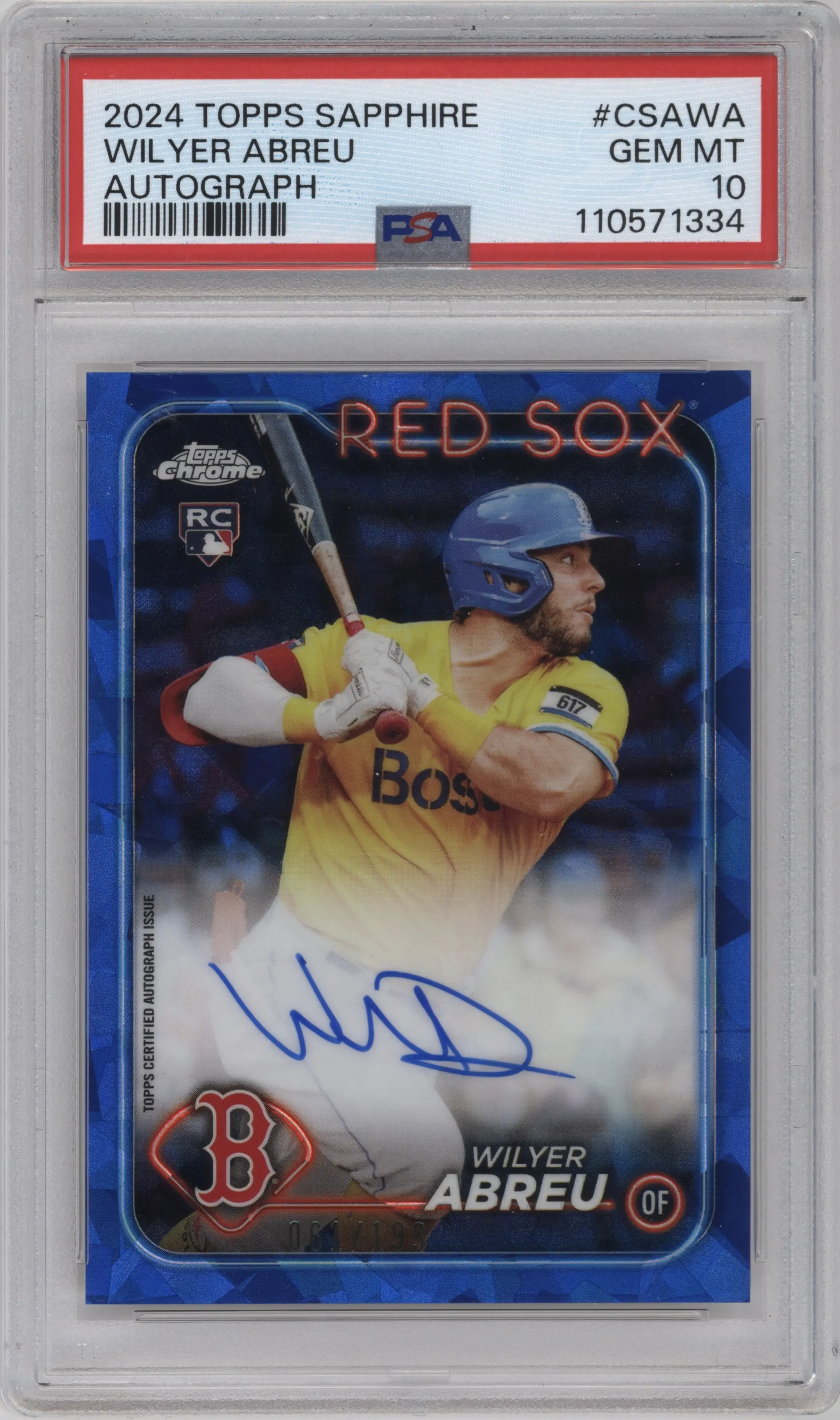 2024 Topps Chrome Sapphire Auto Wilyer Abreu PSA 10