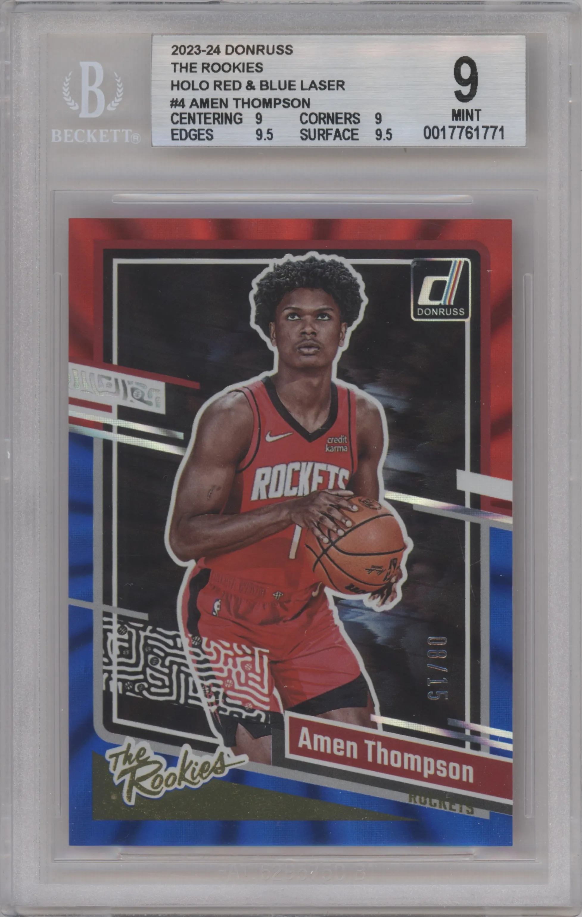 2023 Panini Donruss The Rookies Amen Thompson Red & Blue Holo Laser BGS 9