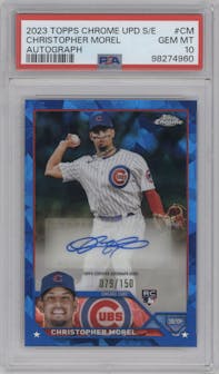 Christopher Morel from the 2023 Topps Chrome Update Series Sapphire Edition set graded by PSA and given an overall grade of 10.