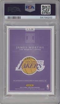 James Worthy from the 2016-17 Panini Impeccable set featuring a Holo Silver parallel graded by PSA and given an overall grade of 10.