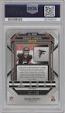 Drake London from the 2022 Panini Prizm set featuring a Blue Wave parallel graded by PSA and given an overall grade of 9.