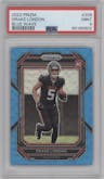 Drake London from the 2022 Panini Prizm set featuring a Blue Wave parallel graded by PSA and given an overall grade of 9.