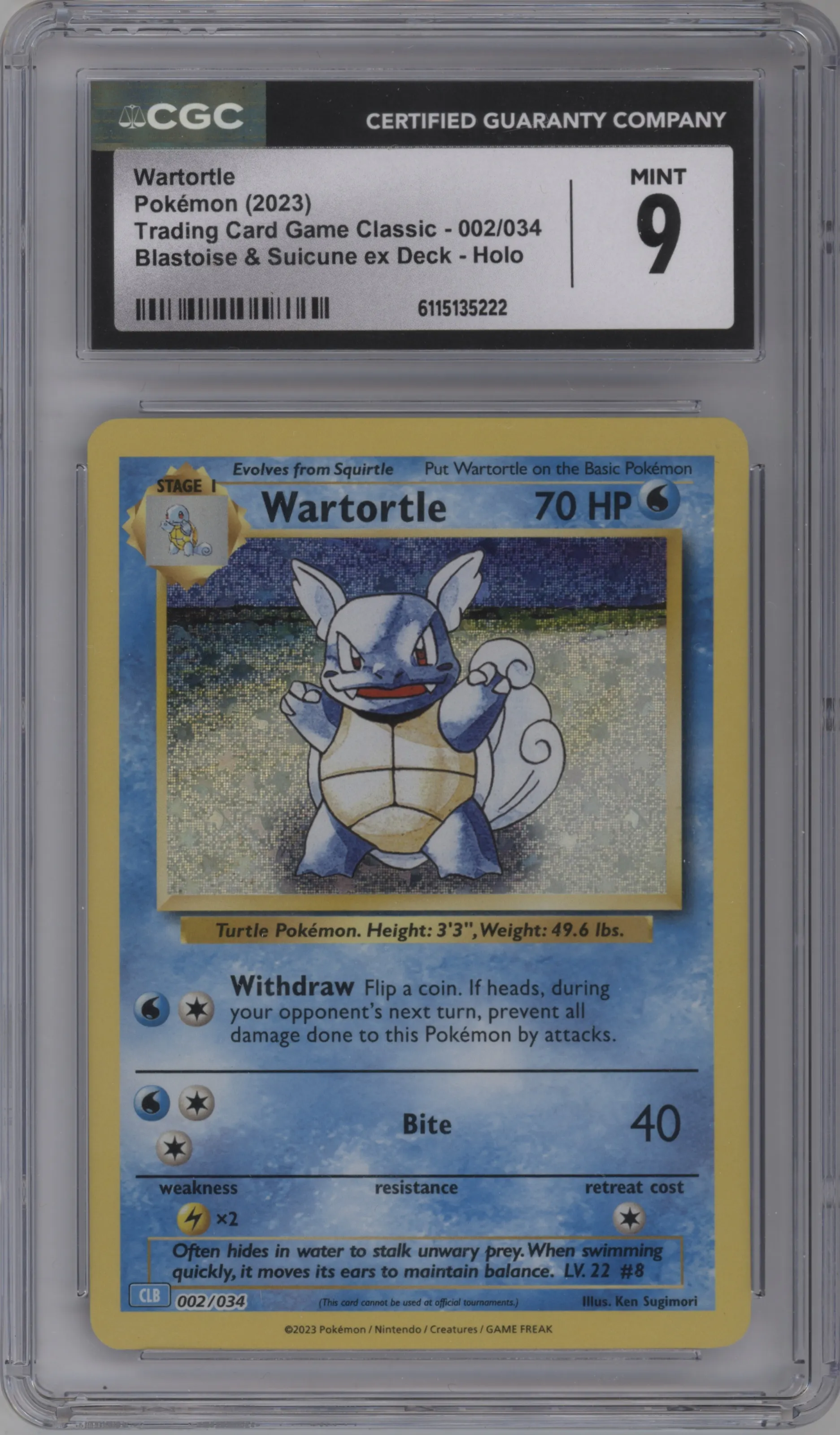 2023 Pokemon CLB Wartortle #002 CGC 9
