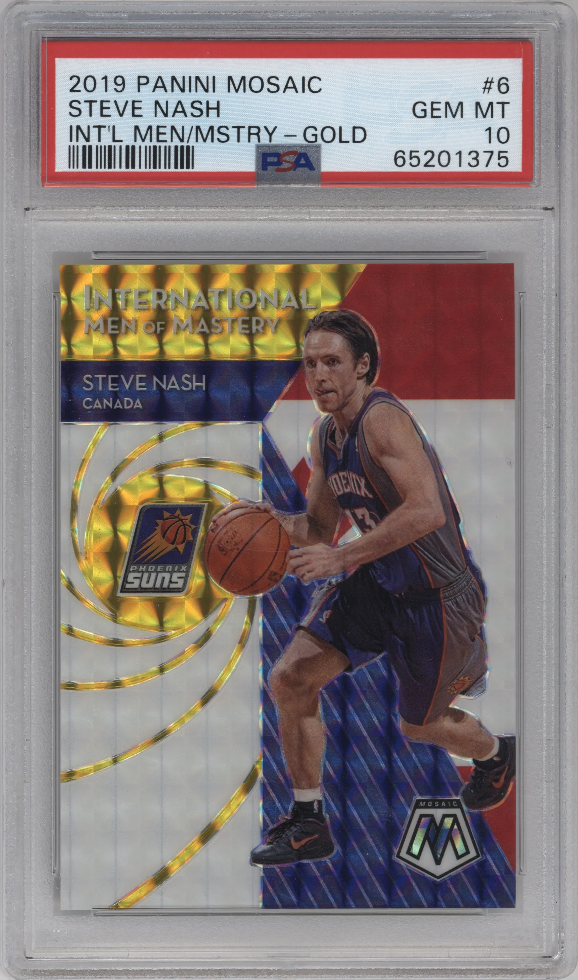 2019 Panini Mosaic Int'l Men of Mastery Steve Nash Gold Mosaic #6 PSA 10