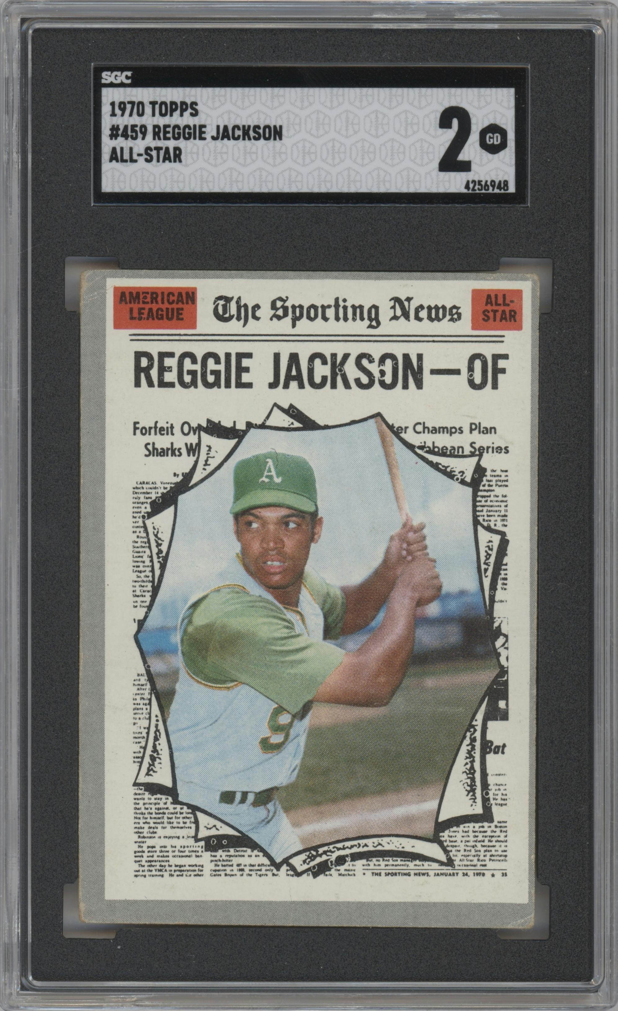 Reggie Jackson from the 1970 Topps set graded by SGC and given an overall grade of 2.