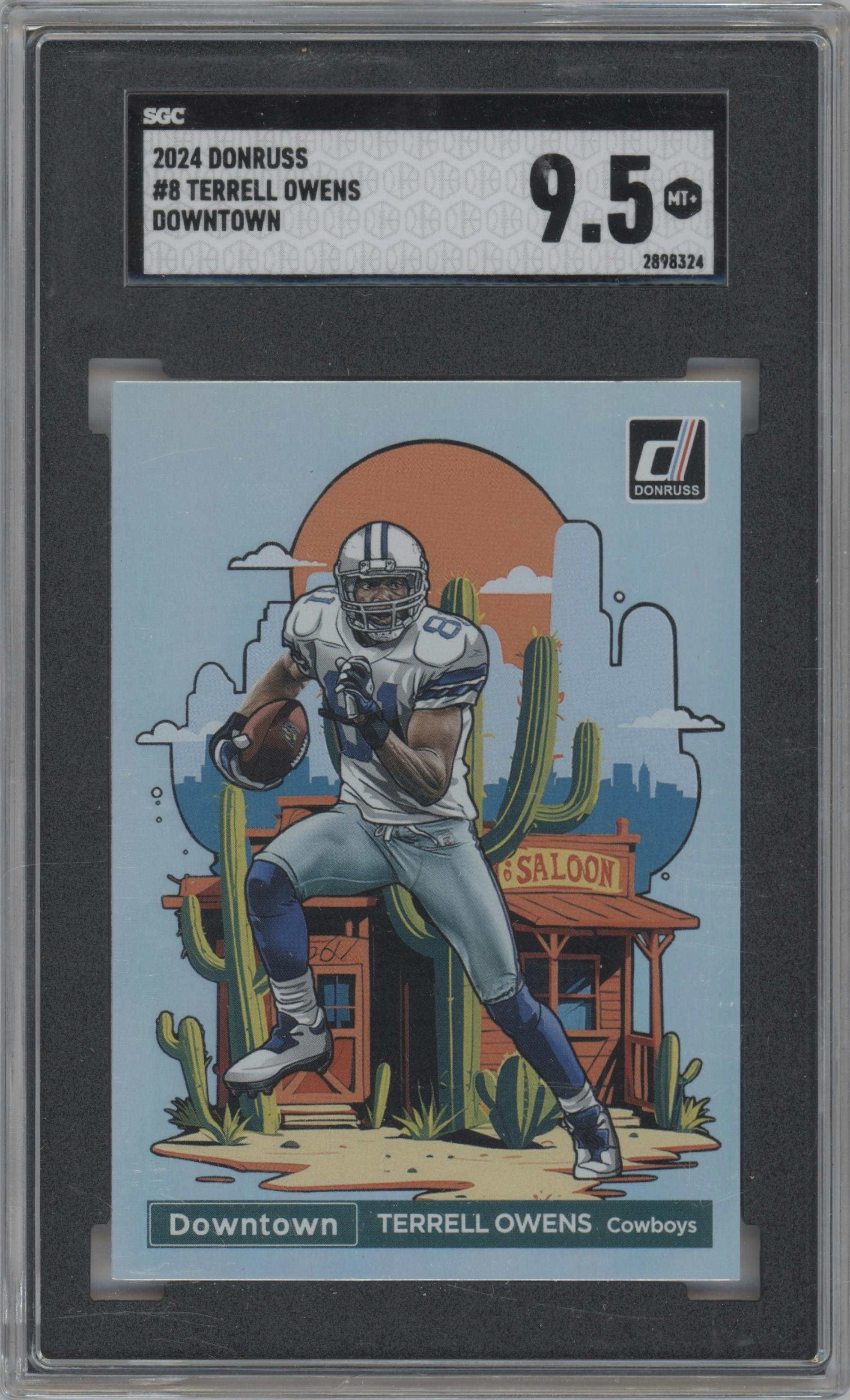 Terrell Owens from the 2024 Donruss set graded by SGC and given an overall grade of 9.5.