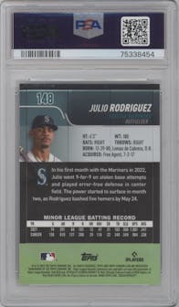 Julio Rodriguez from the 2022 Stadium Club Chrome set graded by PSA and given an overall grade of 8.