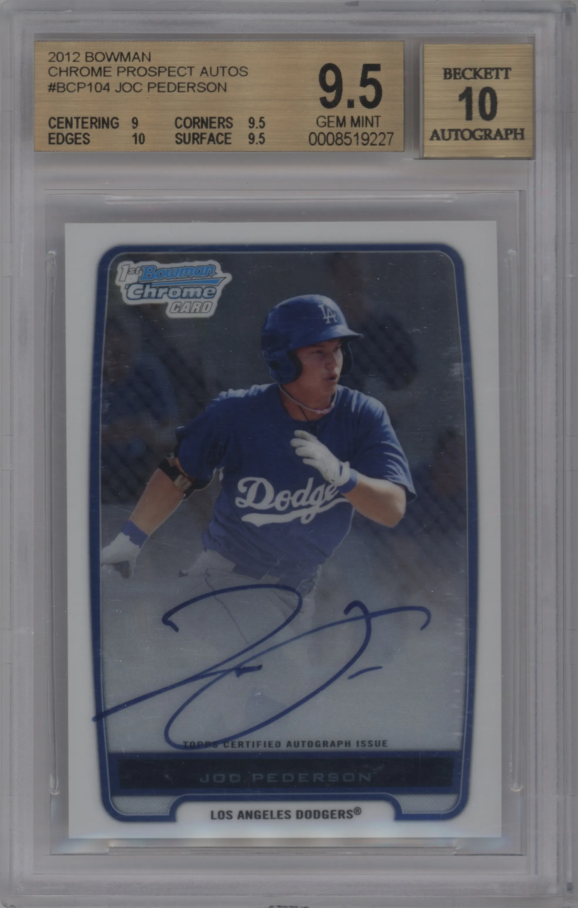 2012 Bowman Chr. Pros.Auto Joc Pederson BGS 9.5