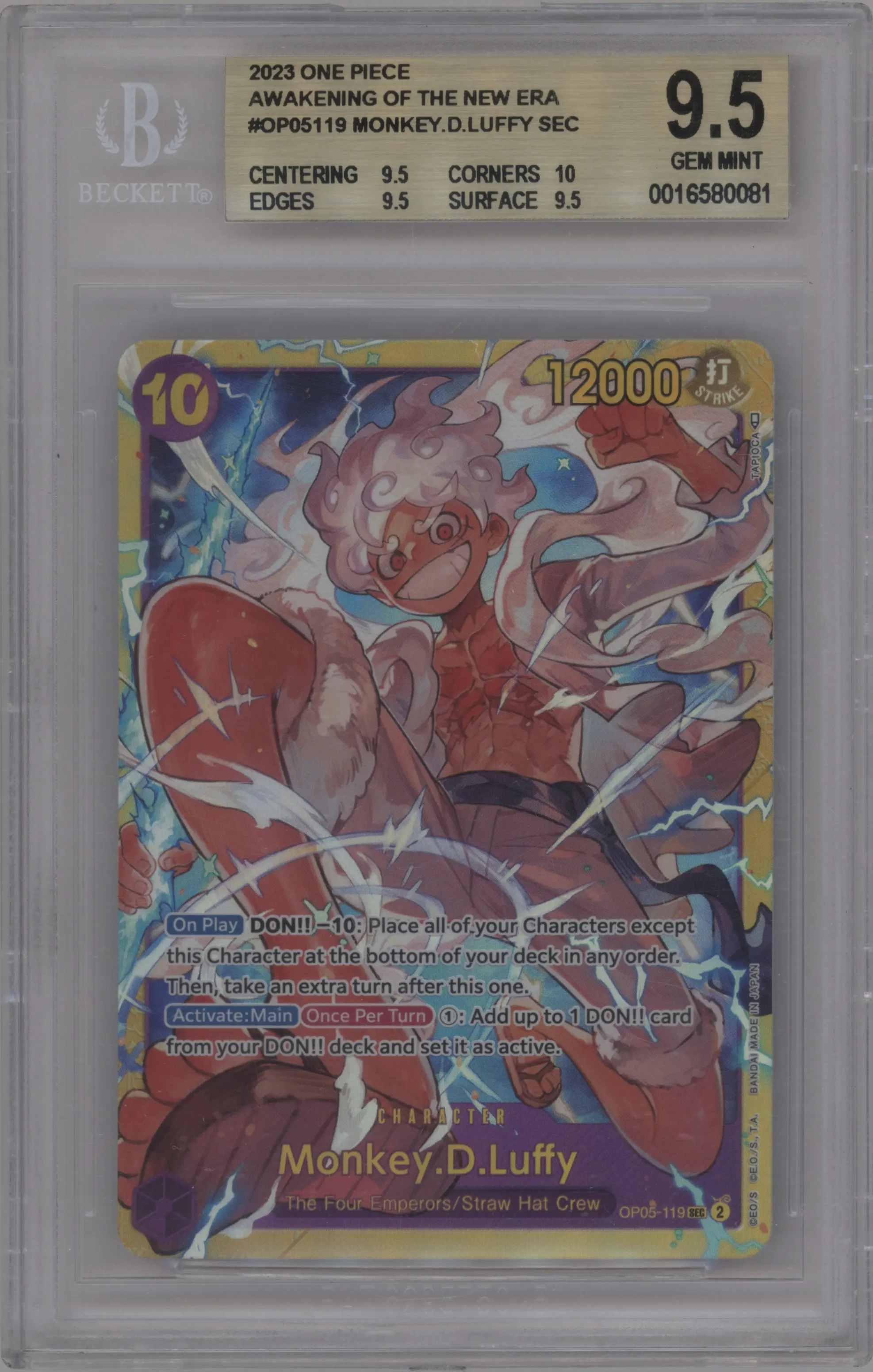 2023 One Piece Awakening of the New Era Monkey.D.Luffy SEC #OP05-119 SEC BGS 9.5
