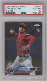 Shohei Ohtani from the 2018 Topps Chrome Update  set graded by PSA and given an overall grade of 10.